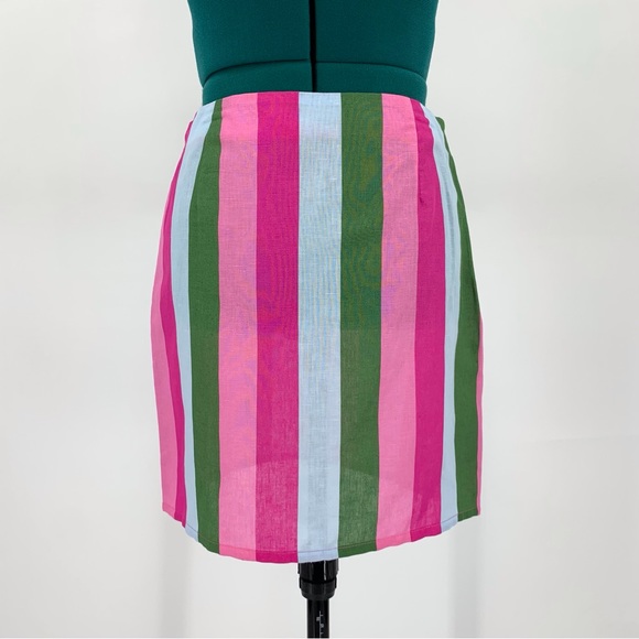 Zara NWOT Pink, Green, and Blue Striped Linen Blend Mini Skirt, Small - Picture 3 of 15